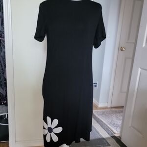 VFish Cute Black Dress with White Floral Design